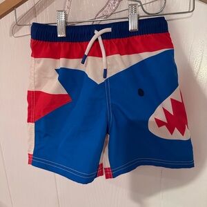 Mini Boden Blue and Red Shark Swim Trunks